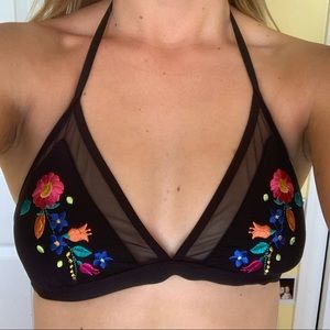 Embroidered String Bikini Top